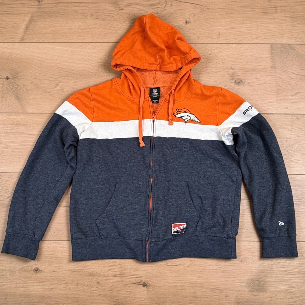 NFL Team Apparel Denver Broncos Hoodie Womens 2XL Navy Orange Zip Up Sweatshirt